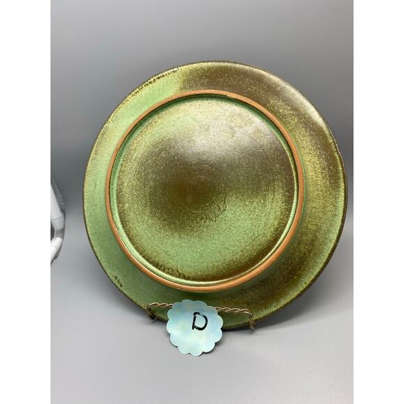 Vintage Mayan Aztec Frankoma Dinner plate Rutile Glaze Prairie Green Each Unique - Picture 7 of 10